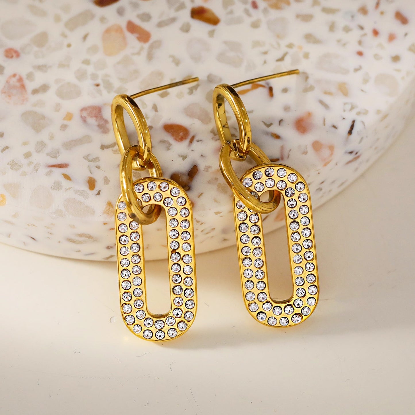 LAIA: Rounded Rectangle Shaped Earrings Embedded with Zirconia Gemstones