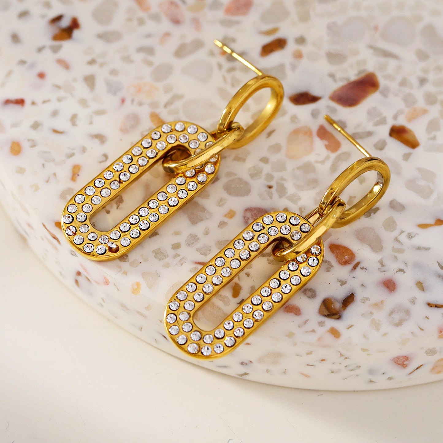 LAIA: Rounded Rectangle Shaped Earrings Embedded with Zirconia Gemstones