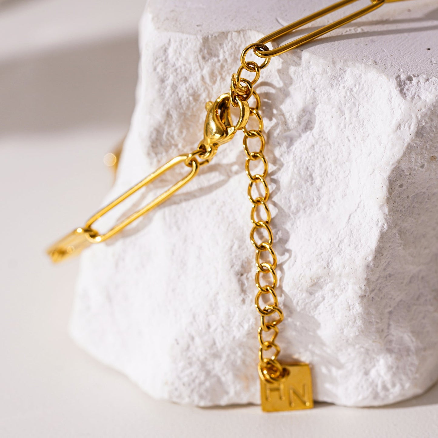 LAIMA: African Turquoise Stones & Gold Beaded Paper-Clip Chain Necklace