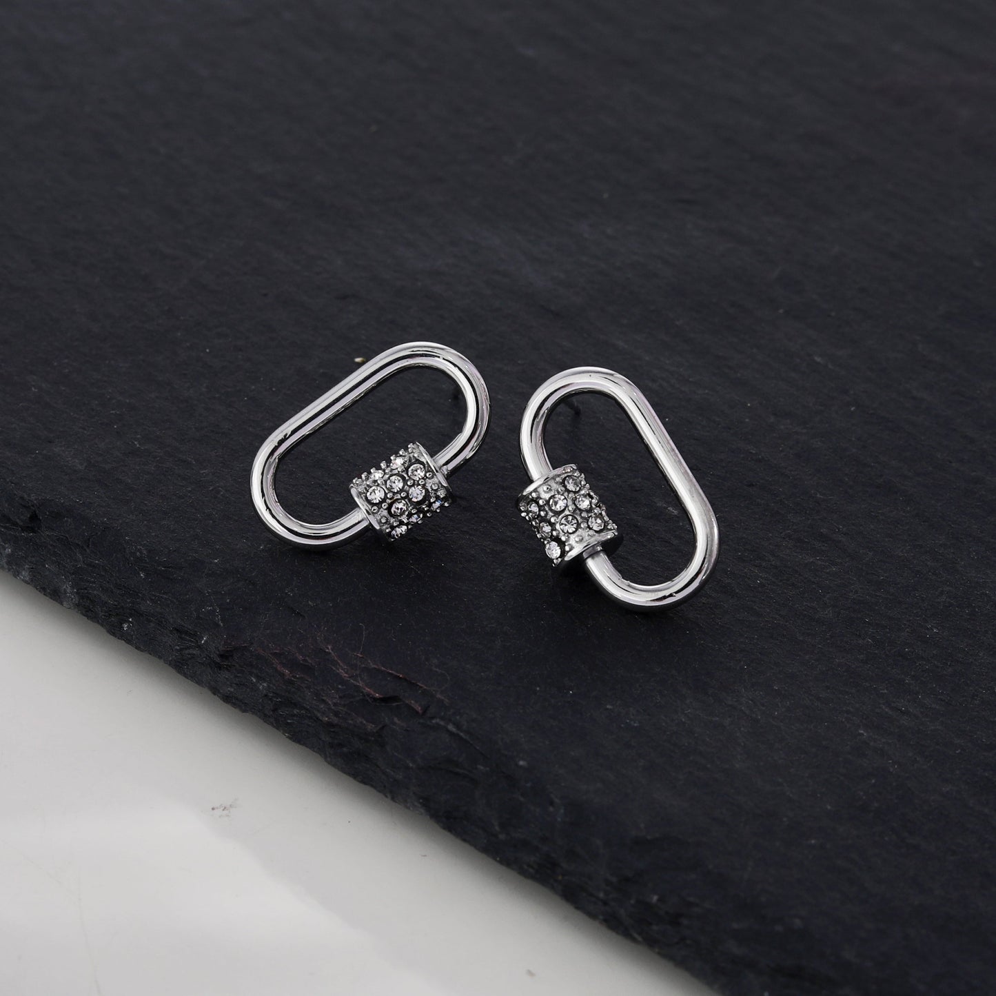 LENNON Silver Carabiner Earrings with Pavé Zirconia Accent