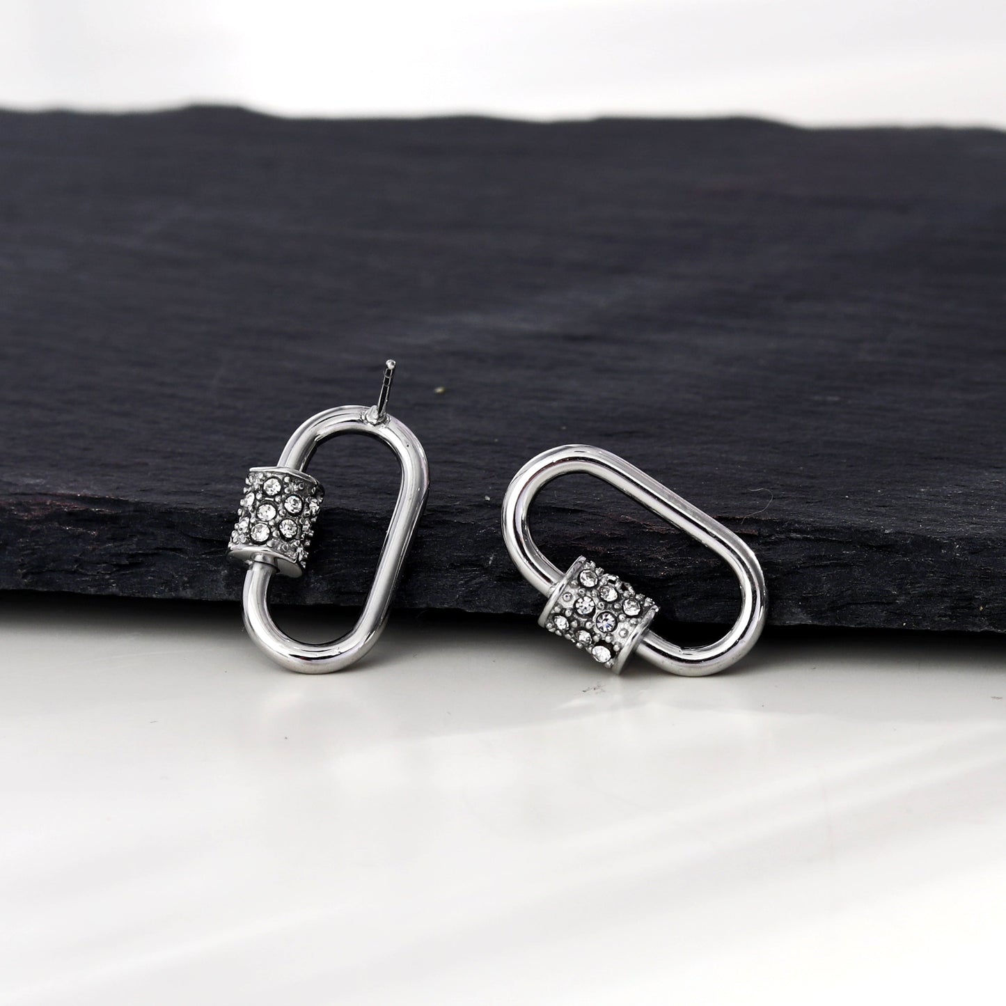 LENNON Silver Carabiner Earrings with Pavé Zirconia Accent