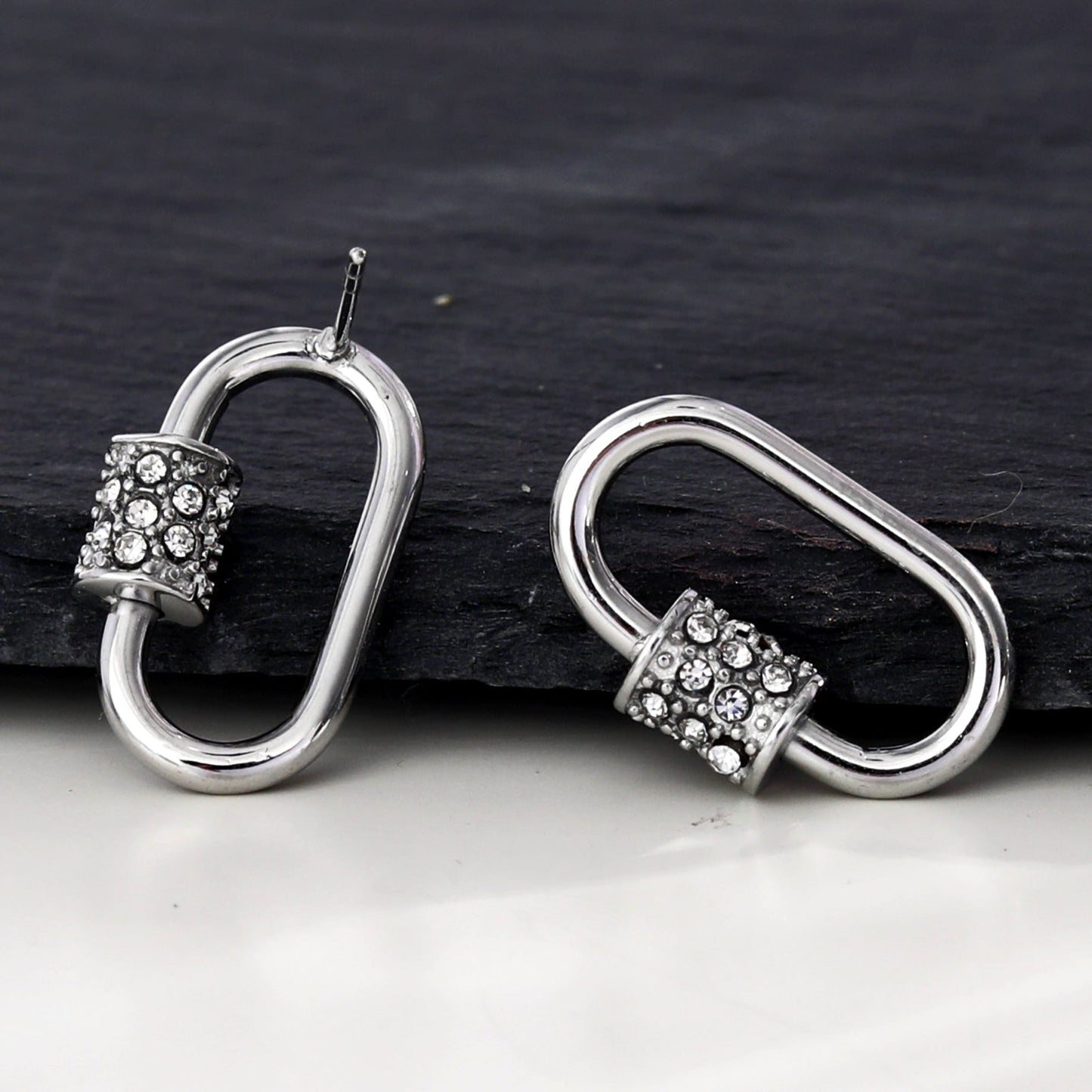 LENNON Silver Carabiner Earrings with Pavé Zirconia Accent