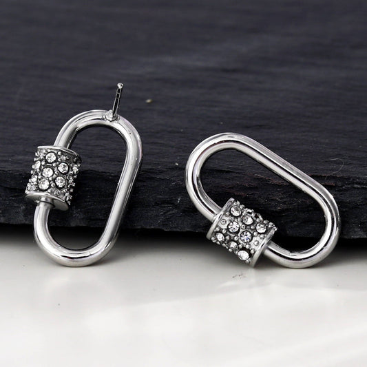 LENNON Silver Carabiner Earrings with Pavé Zirconia Accent