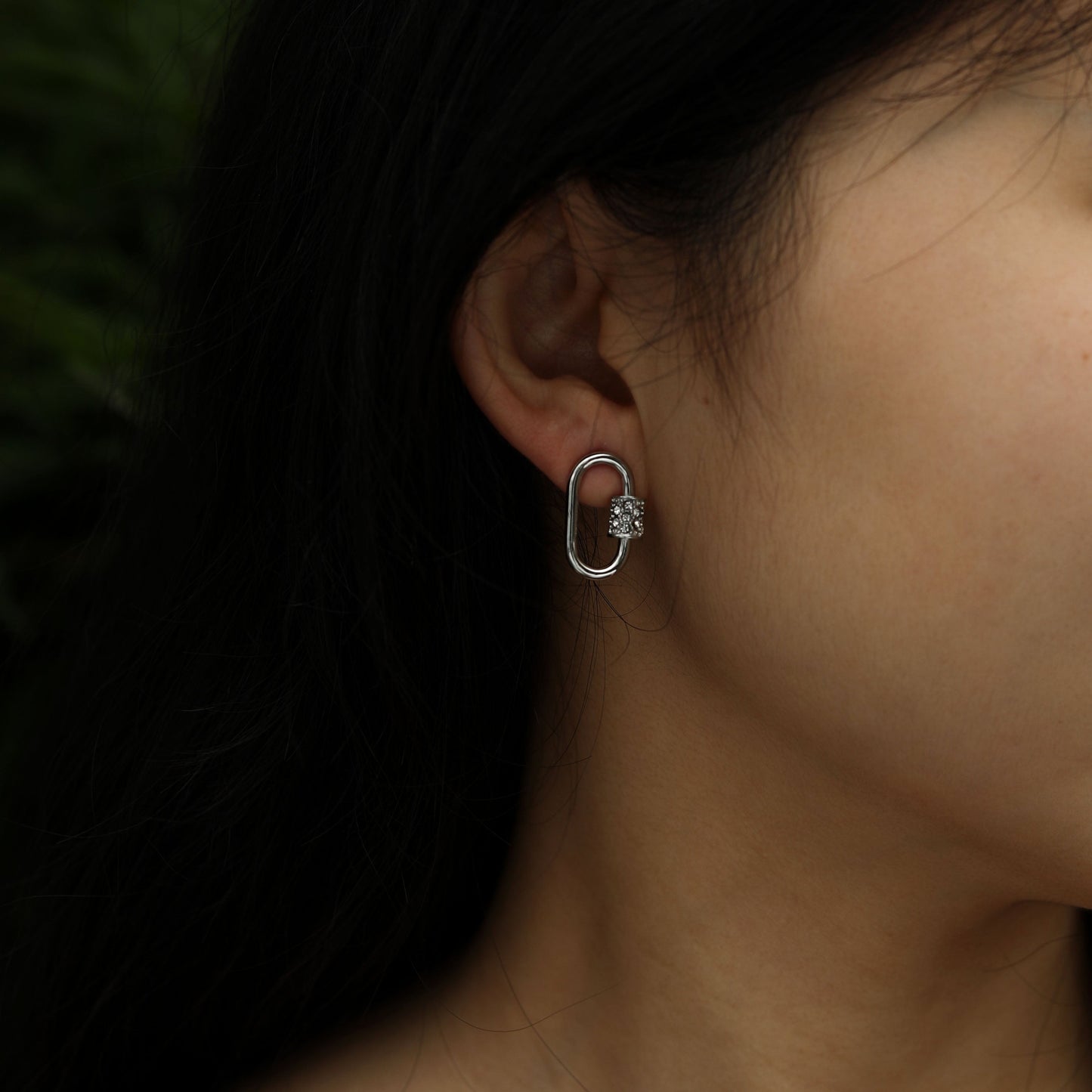 LENNON Silver Carabiner Earrings with Pavé Zirconia Accent