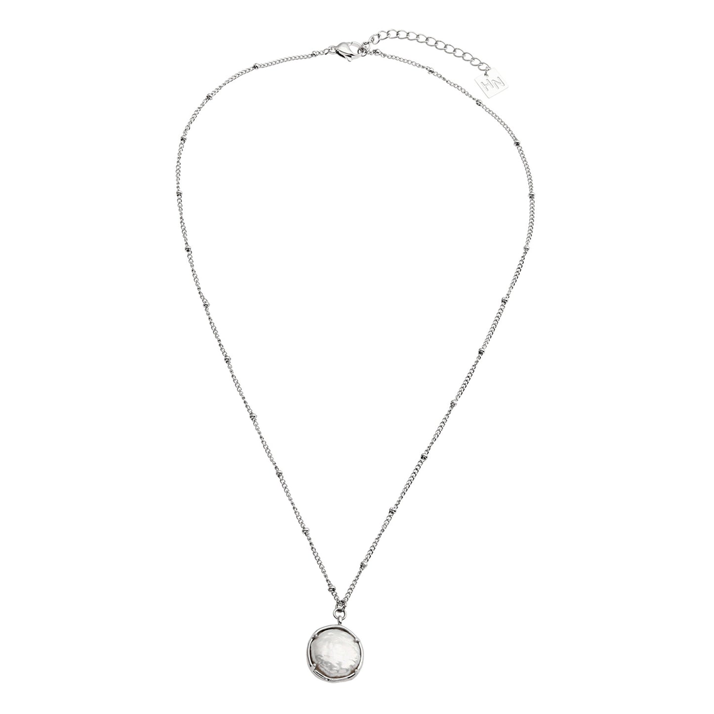 LERATI Beaded Chain with an Encased Fresh Water Pearl Pendant in Silver