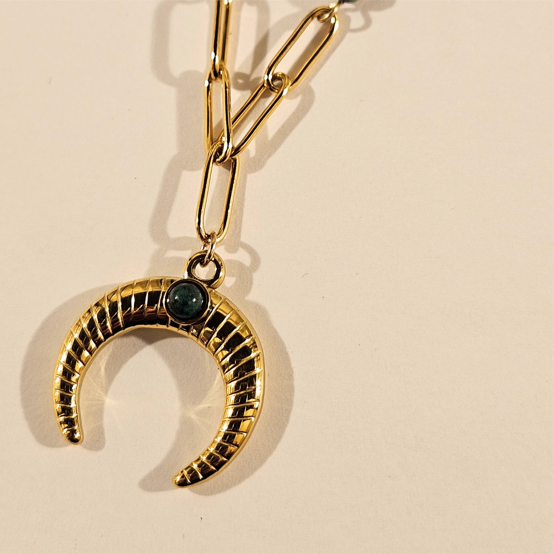 LILLE: Boho-Chic African Turquoise Natural Stone Crescent Moon Pendant Gold Necklace