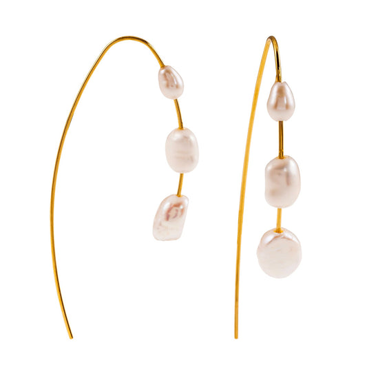 Style: LISANNE: Geometric Shaped Modernist Hoop Earring with a Trio of Fresh-Water Pearls