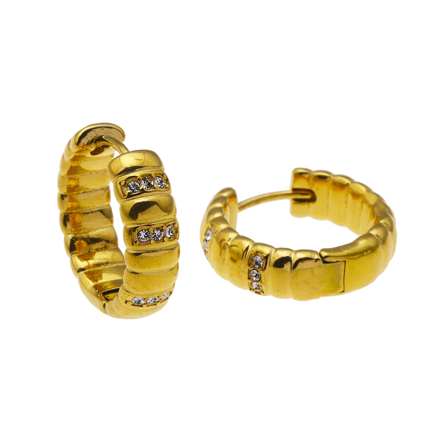 LIZBETH: Sculpted Hoop Earrings with Zirconia Embellishments.