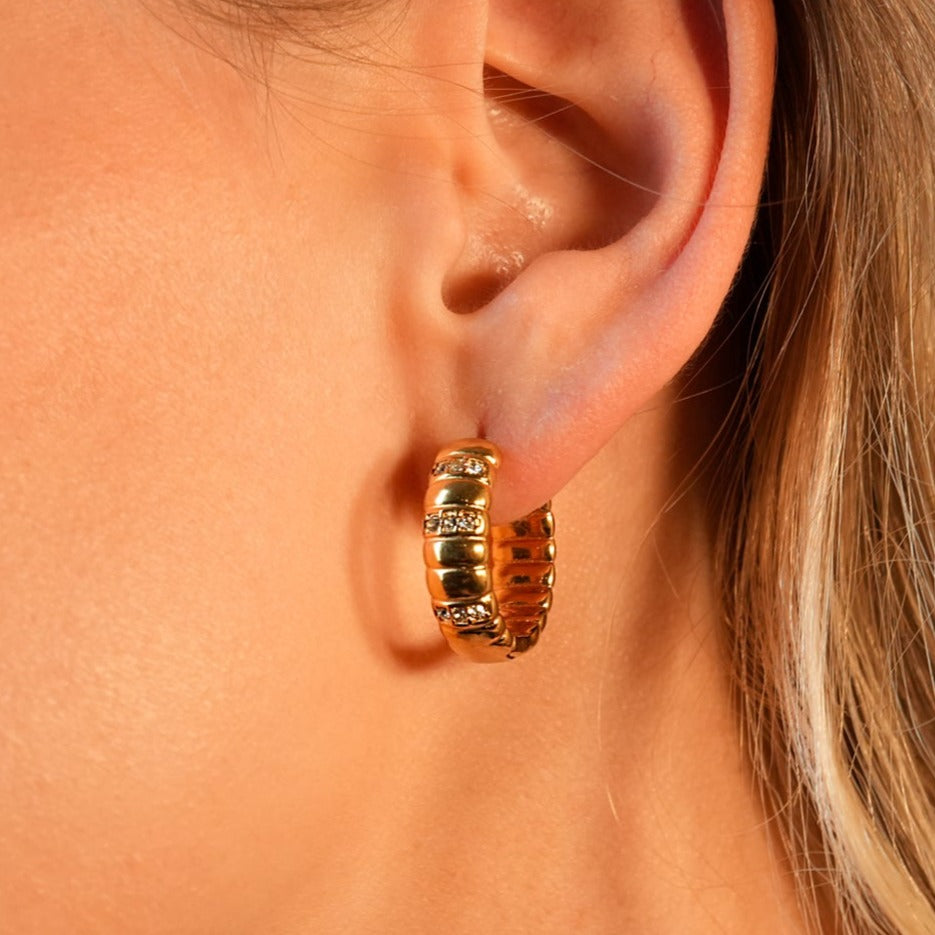 LIZBETH: Sculpted Hoop Earrings with Zirconia Embellishments.