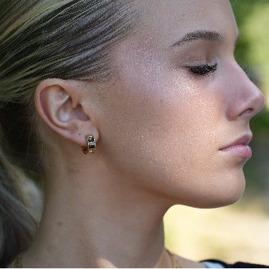 LOTTA: Retro Black & White Embedded Zirconia Mini Hoop Earrings