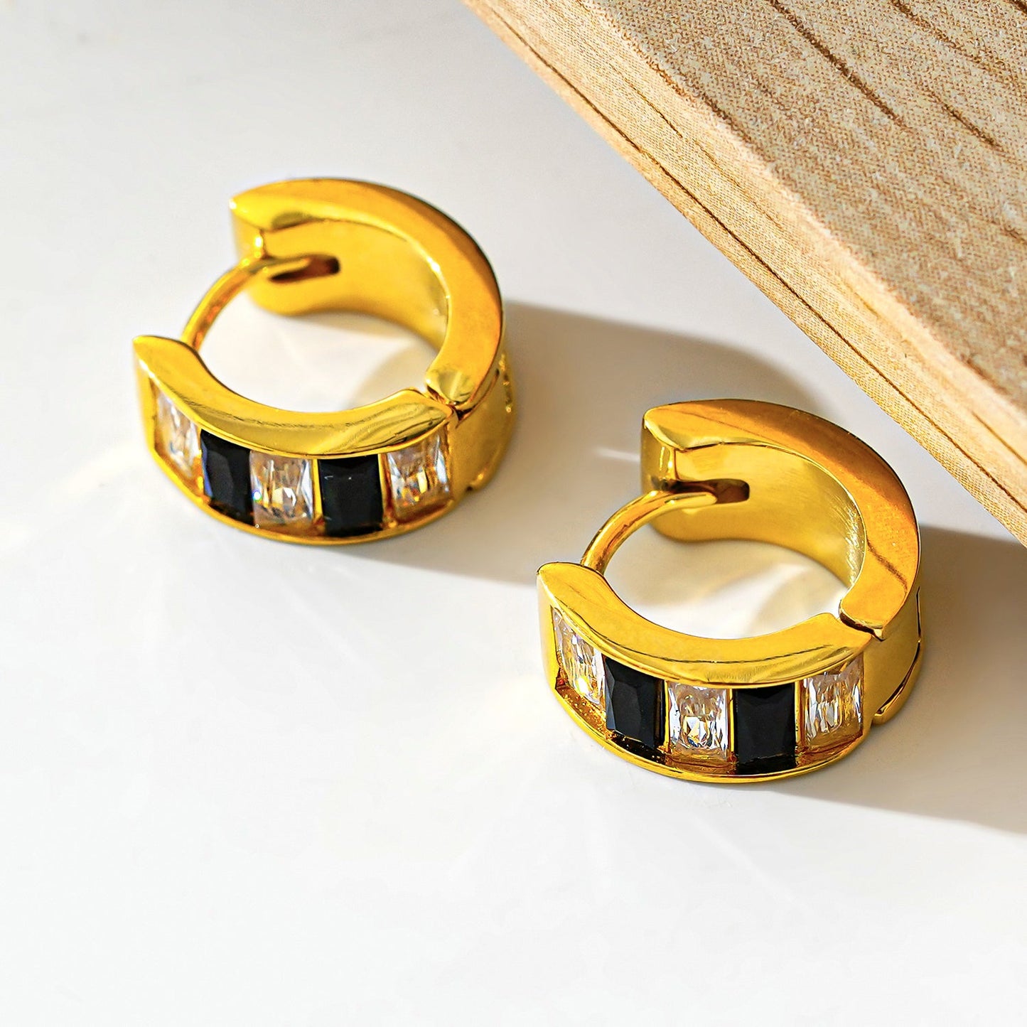 LOTTA: Retro Black & White Embedded Zirconia Mini Hoop Earrings