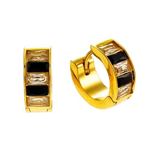 LOTTA: Retro Black & White Embedded Zirconia Mini Hoop Earrings