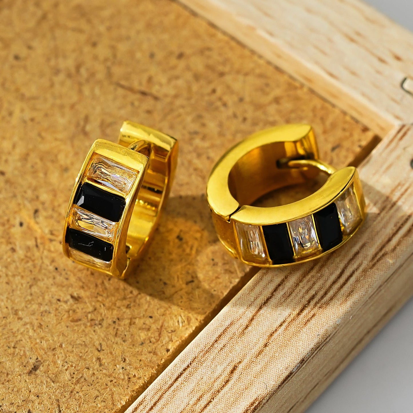 LOTTA: Retro Black & White Embedded Zirconia Mini Hoop Earrings