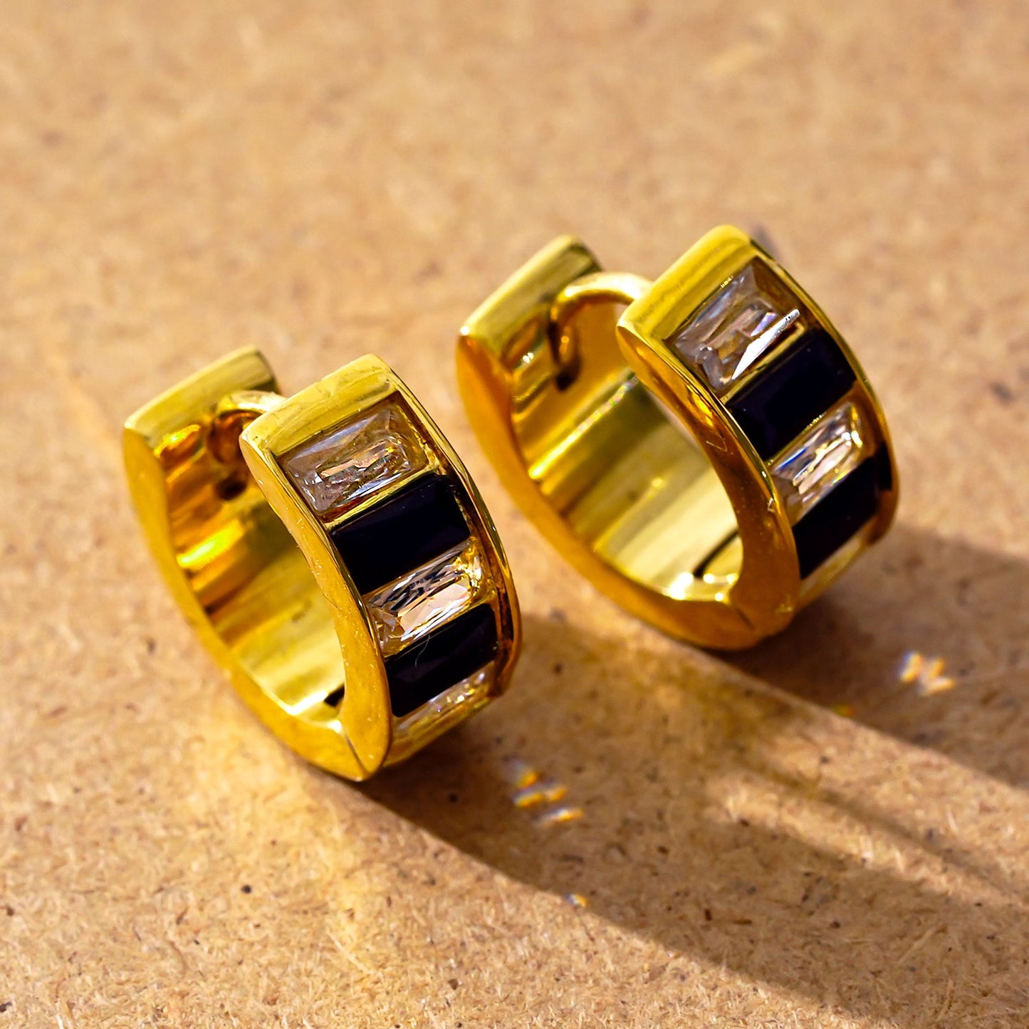 LOTTA: Retro Black & White Embedded Zirconia Mini Hoop Earrings