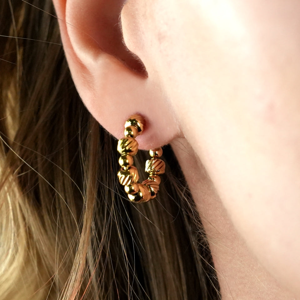 LUANDA Contrasting Gold Beaded Hoop Earrings