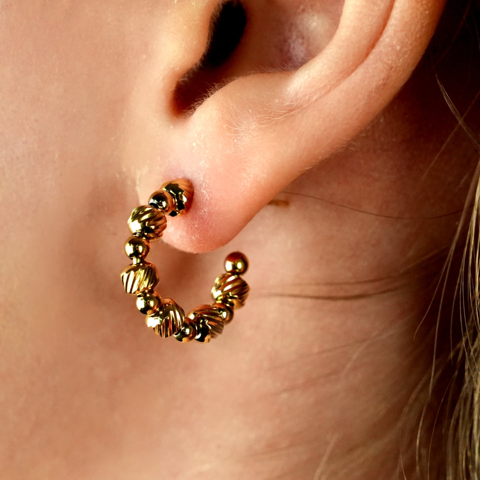 LUANDA Contrasting Gold Beaded Hoop Earrings