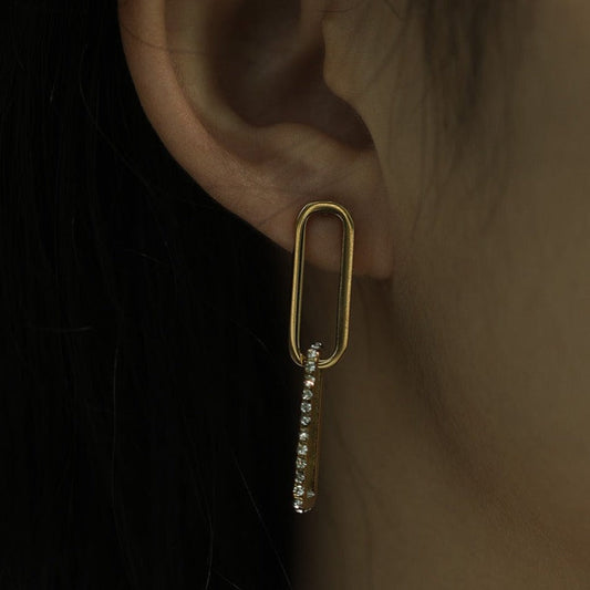 LUCIANA Pavé Zirconia Twin Paper Clip Gold Earrings