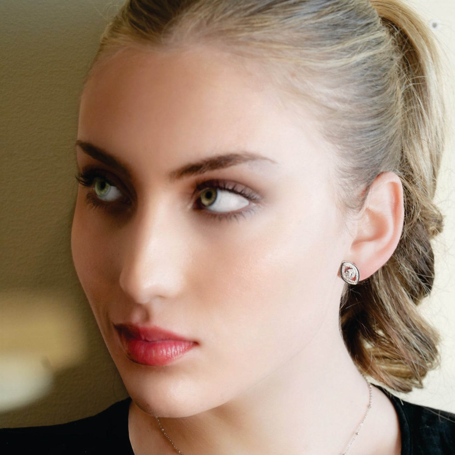 LUCKY EYE White Gold (Silver Toned): Zirconia (CZ) Embellished Evil Eye Stud Earrings