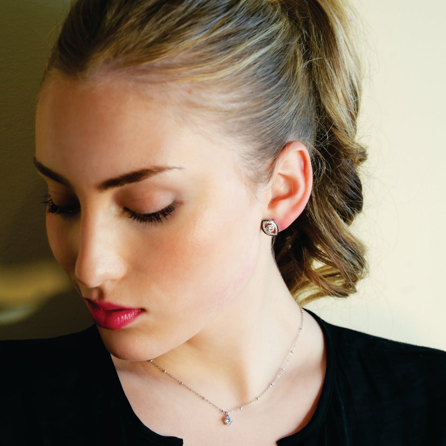 LUCKY EYE White Gold (Silver Toned): Zirconia (CZ) Embellished Evil Eye Stud Earrings