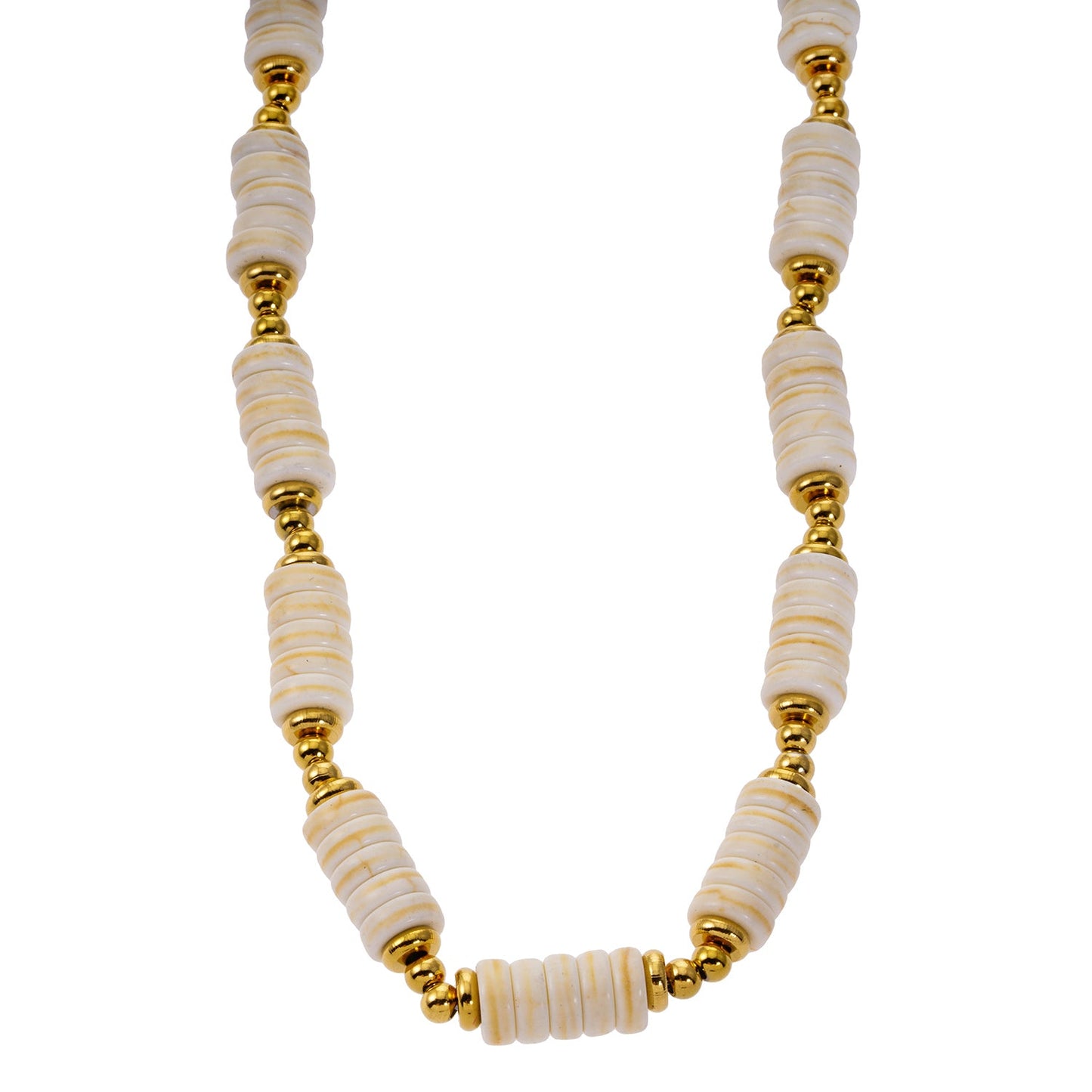 LULAMA: White Turquoise Stone & Gold Beaded Modern Boho Chain Necklace