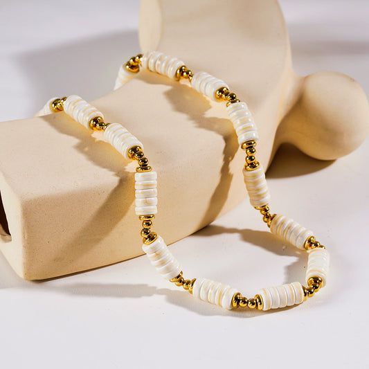 LULAMA: White Turquoise Stone & Gold Beaded Modern Boho Chain Necklace