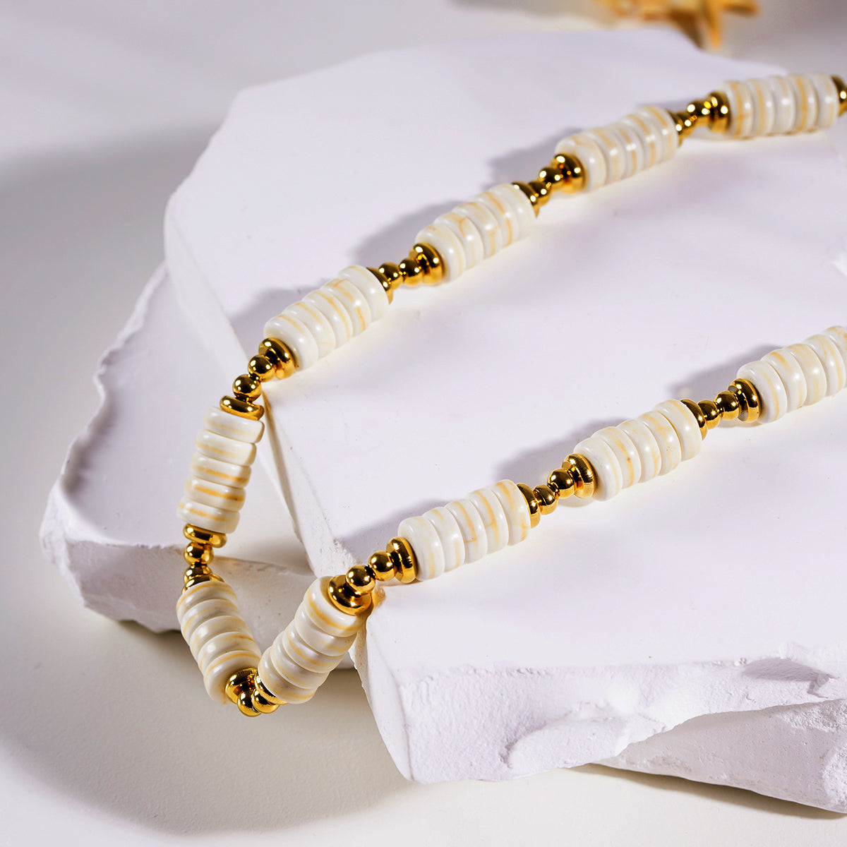 LULAMA: White Turquoise Stone & Gold Beaded Modern Boho Chain Necklace
