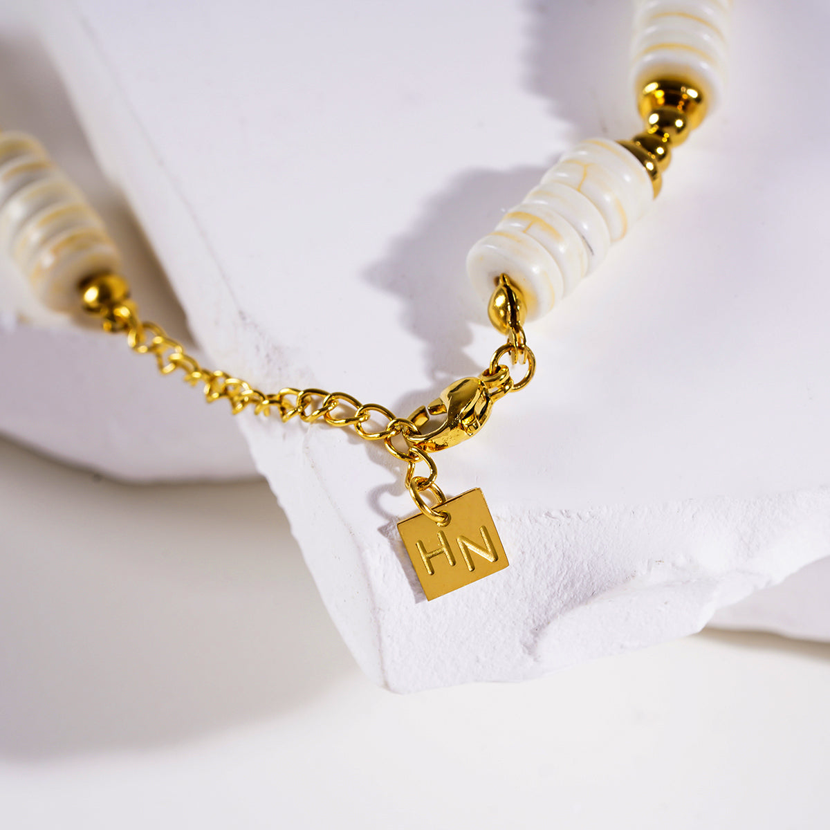 LULAMA: White Turquoise Stone & Gold Beaded Modern Boho Chain Necklace
