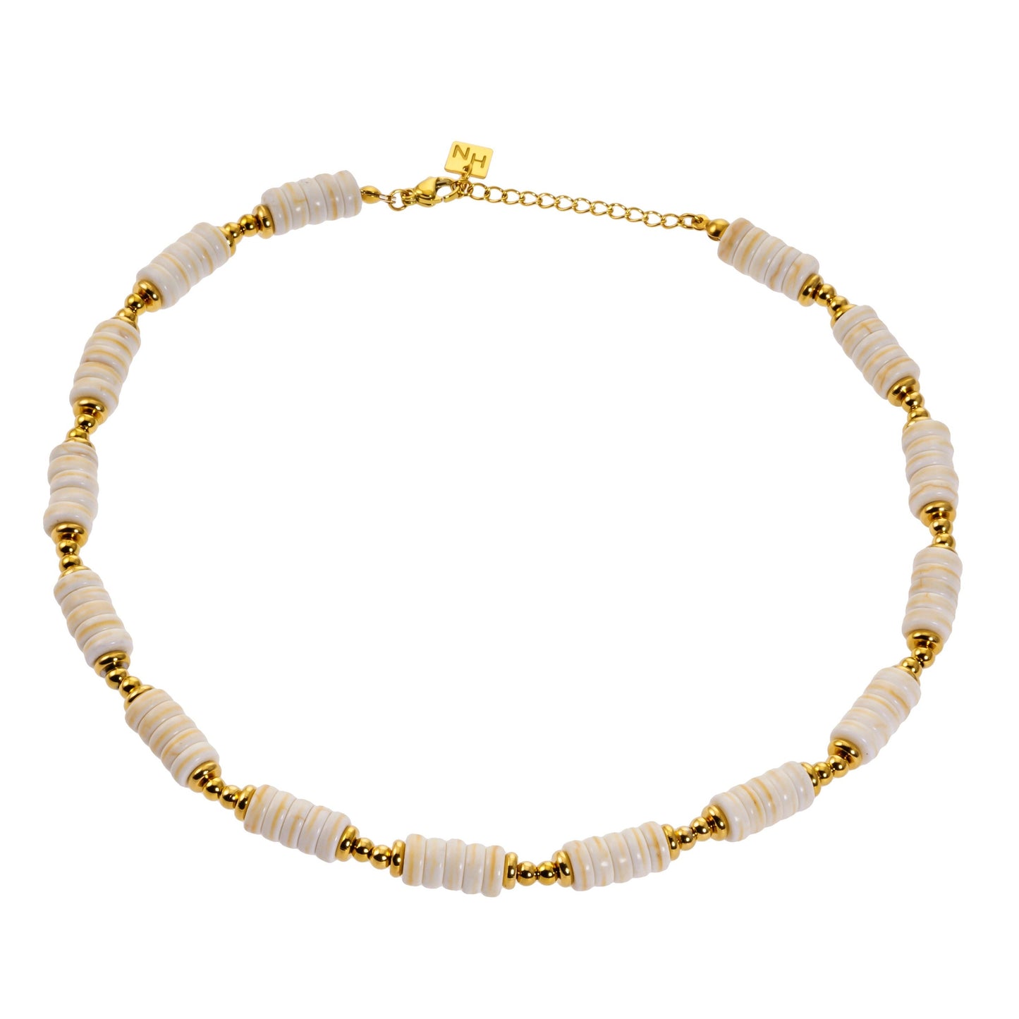 LULAMA: White Turquoise Stone & Gold Beaded Modern Boho Chain Necklace