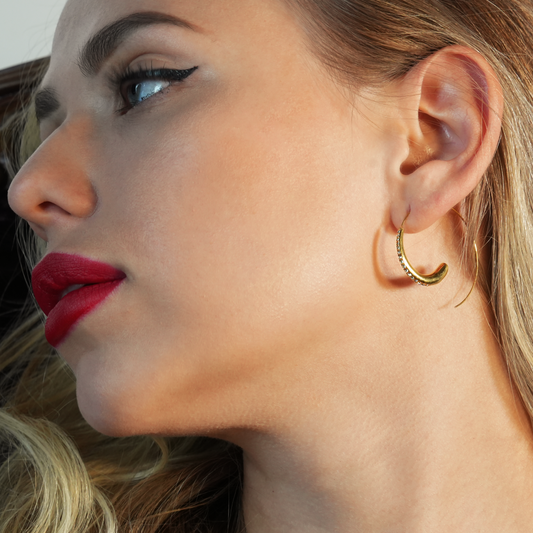 LYSSA: Geometric Hoop Earrings - Curved Elegance with Zirconia Sparkle