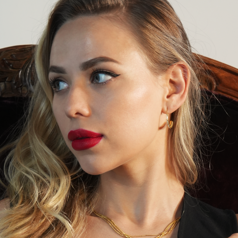 LYSSA: Geometric Hoop Earrings - Curved Elegance with Zirconia Sparkle