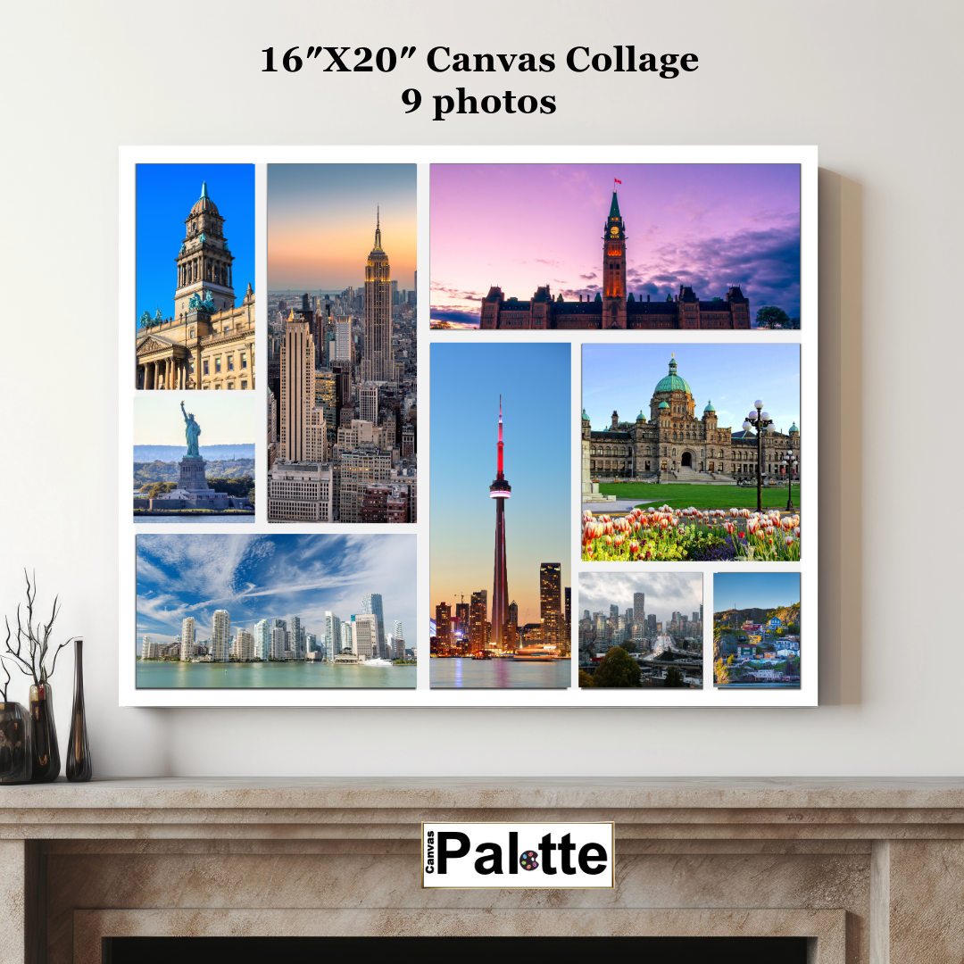 16″X20″ Collage Canvas Photo 9 Blocks Landscape