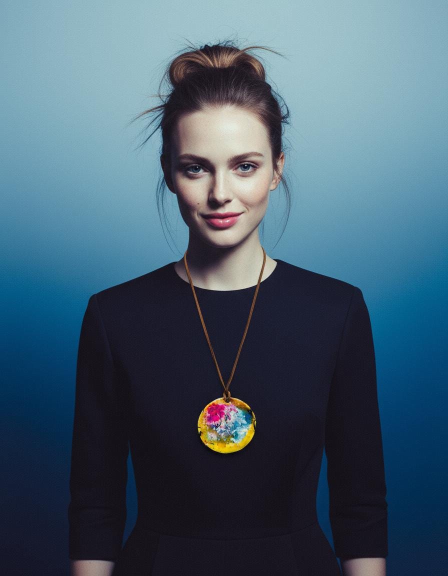 Large Abstract Art Pendant Necklace Handmade