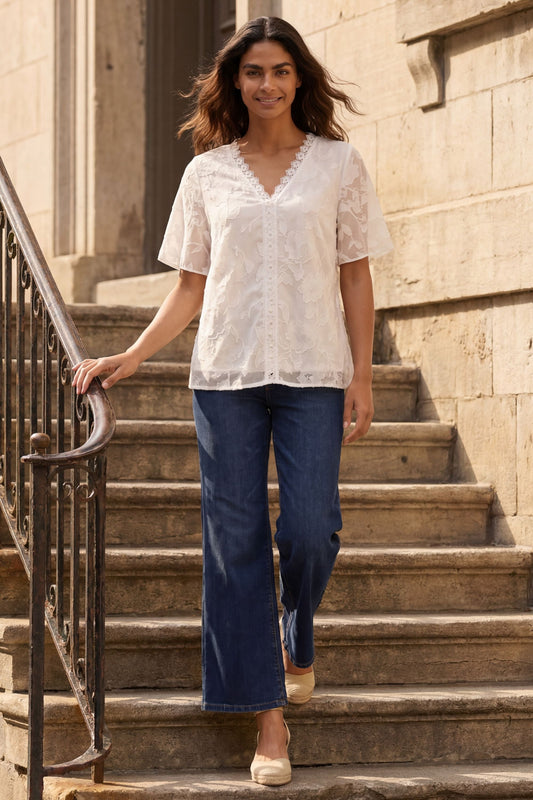 Lucie Embroidered V-Neck Blouse Lace