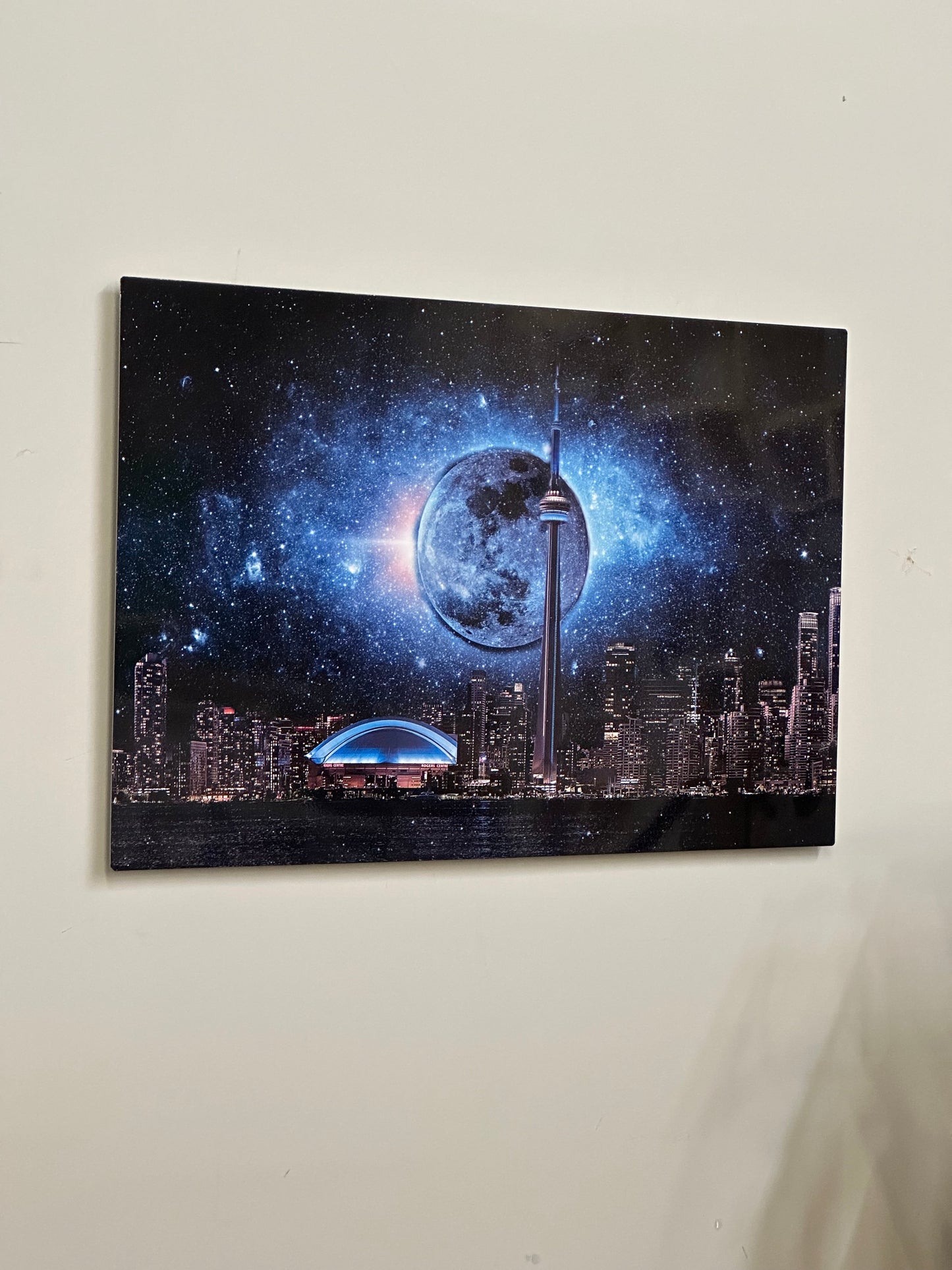 Wall art-Metal aluminum print-Toronto, dark moon with CN Tower-Limited Edition
