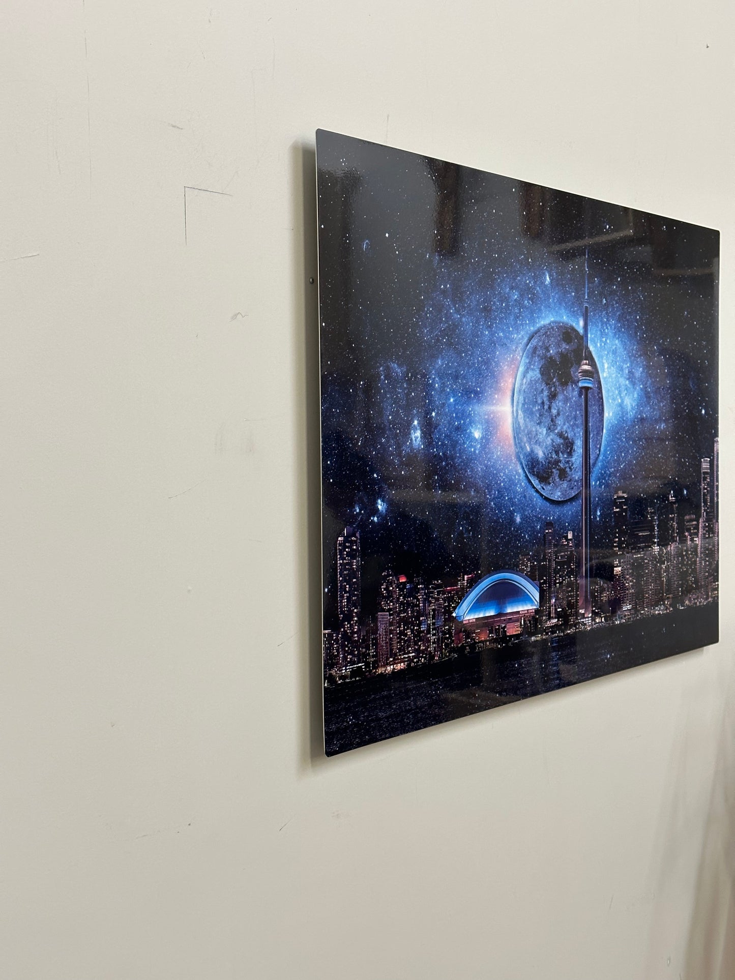 Wall art-Metal aluminum print-Toronto, dark moon with CN Tower-Limited Edition