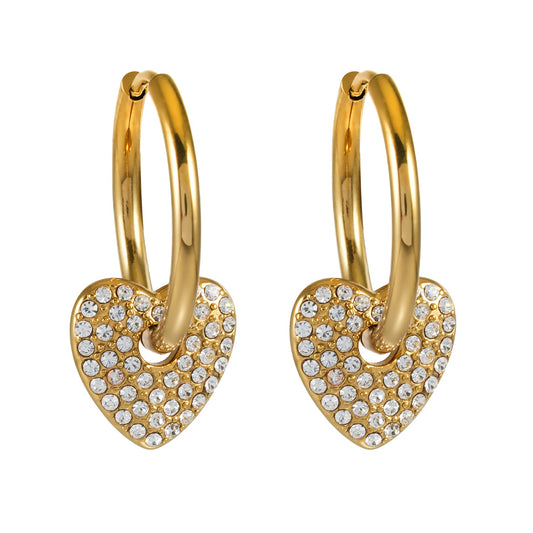 MAABU Gold: Vintage Inspired Hoops with Removable Zirconia Embedded Heart Charm