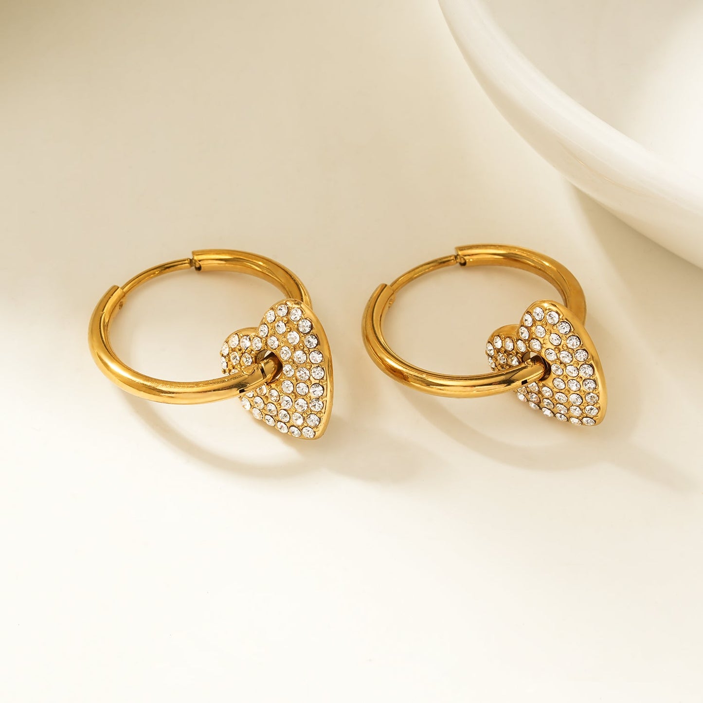 MAABU Gold: Vintage Inspired Hoops with Removable Zirconia Embedded Heart Charm