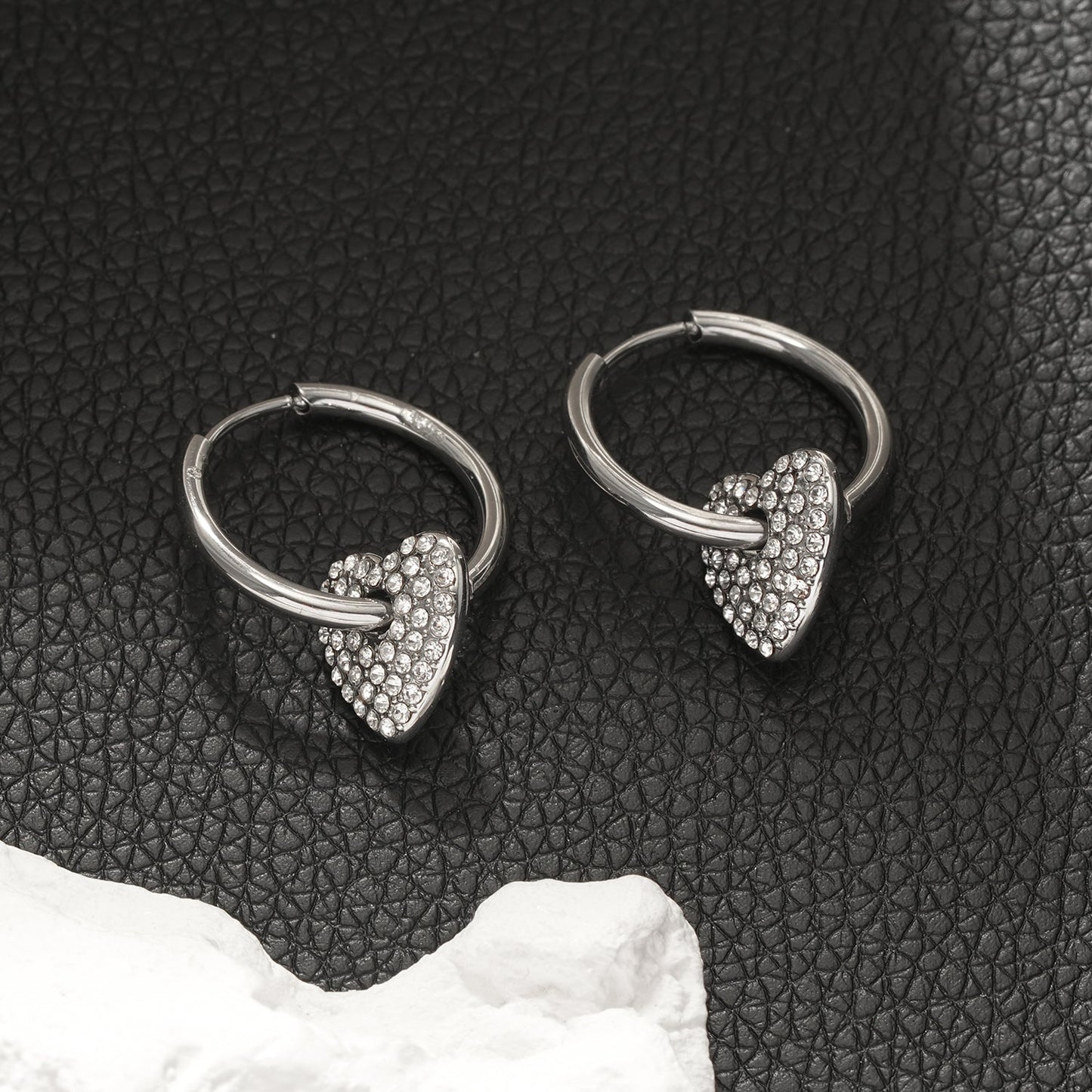 MAABU Silver (White Gold): Vintage Inspired Hoops with Removable Zirconia Embedded Heart Charm