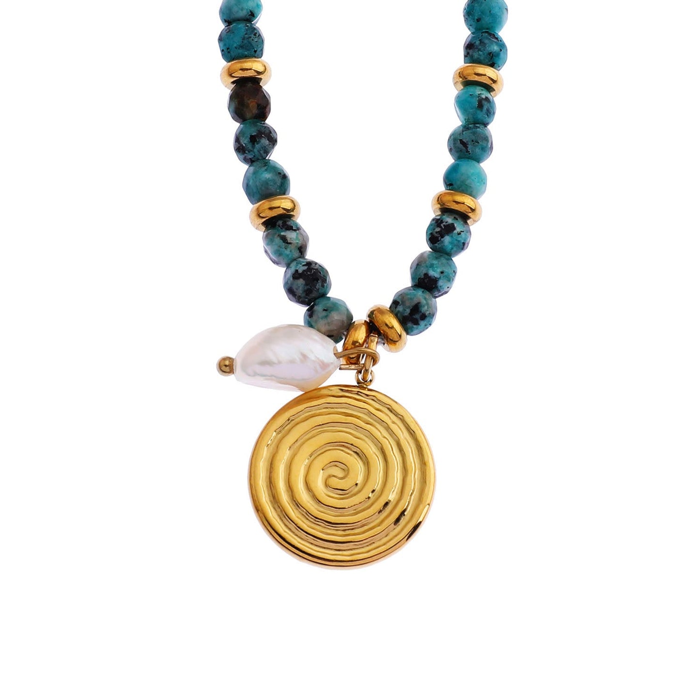 MEDELLIN: Contemporary Link Chain With AFRICAN TOURQUOISE Beads and a Duo of Pendants