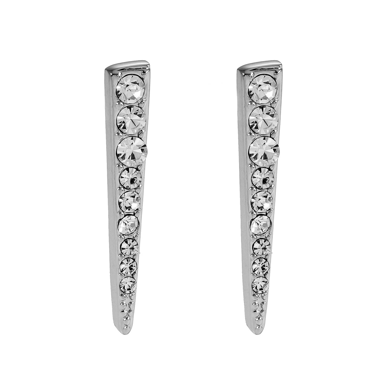 MAGNOLIA White Gold (Silver Toned): Minimalist Pavé Zirconia Embedded Bar Stud Earrings