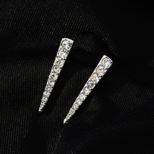 MAGNOLIA White Gold (Silver Toned): Minimalist Pavé Zirconia Embedded Bar Stud Earrings