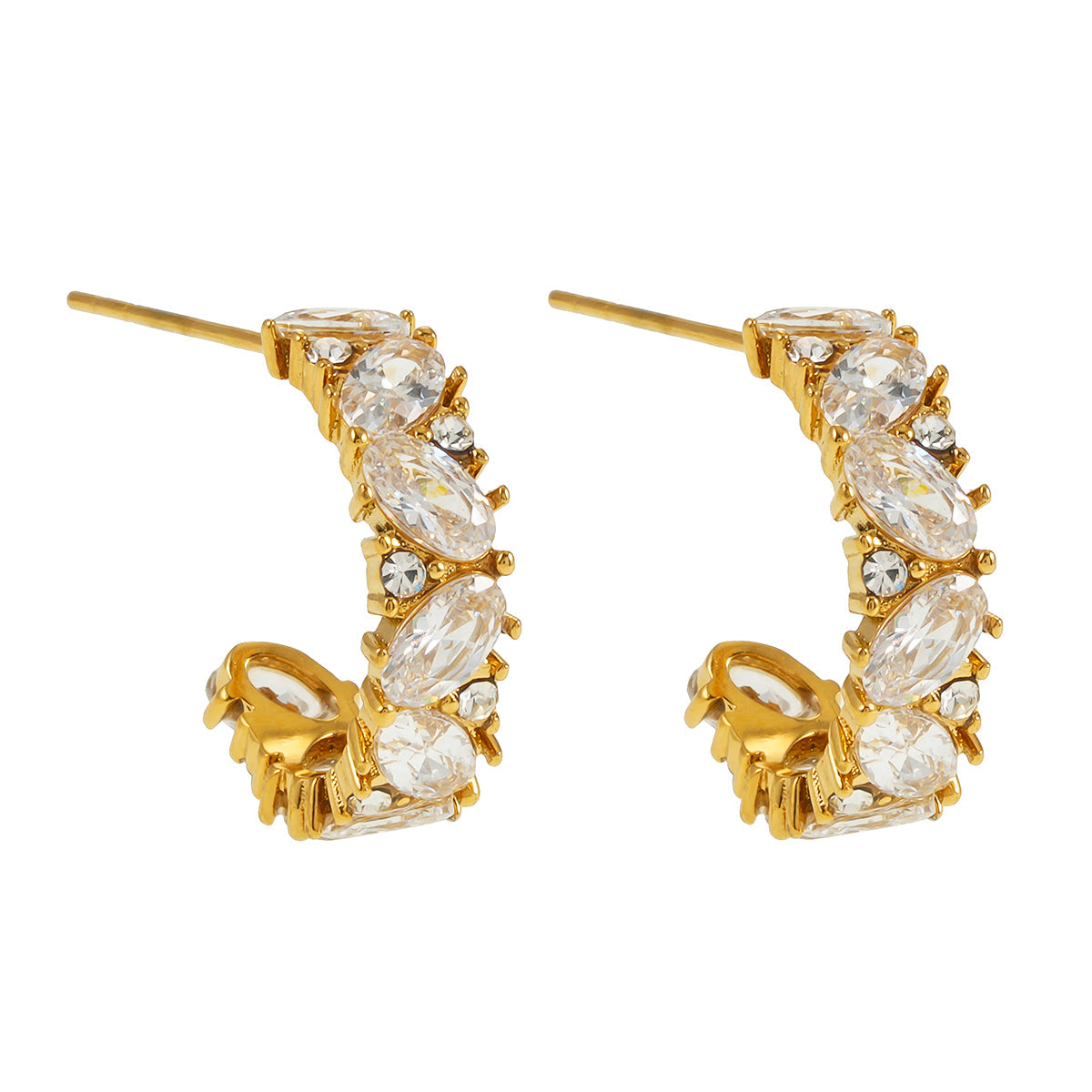 MAGOME: Vintage Chic - Mini Hoops Richly Embedded with Pear & Round Moissanite Gemstones