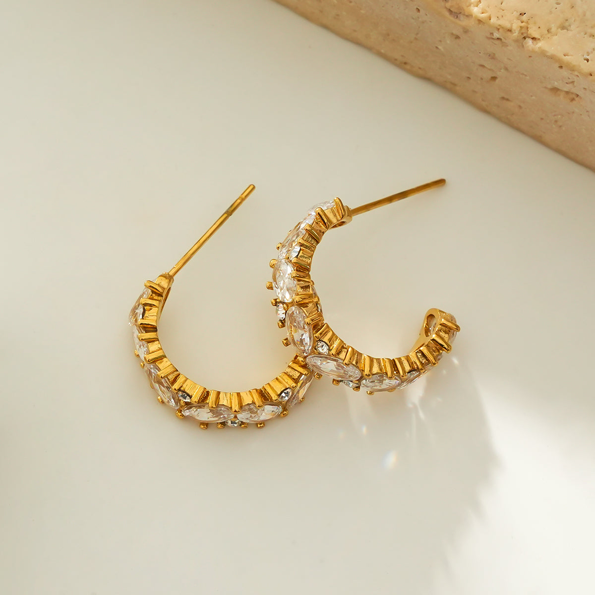 MAGOME: Vintage Chic - Mini Hoops Richly Embedded with Pear & Round Moissanite Gemstones