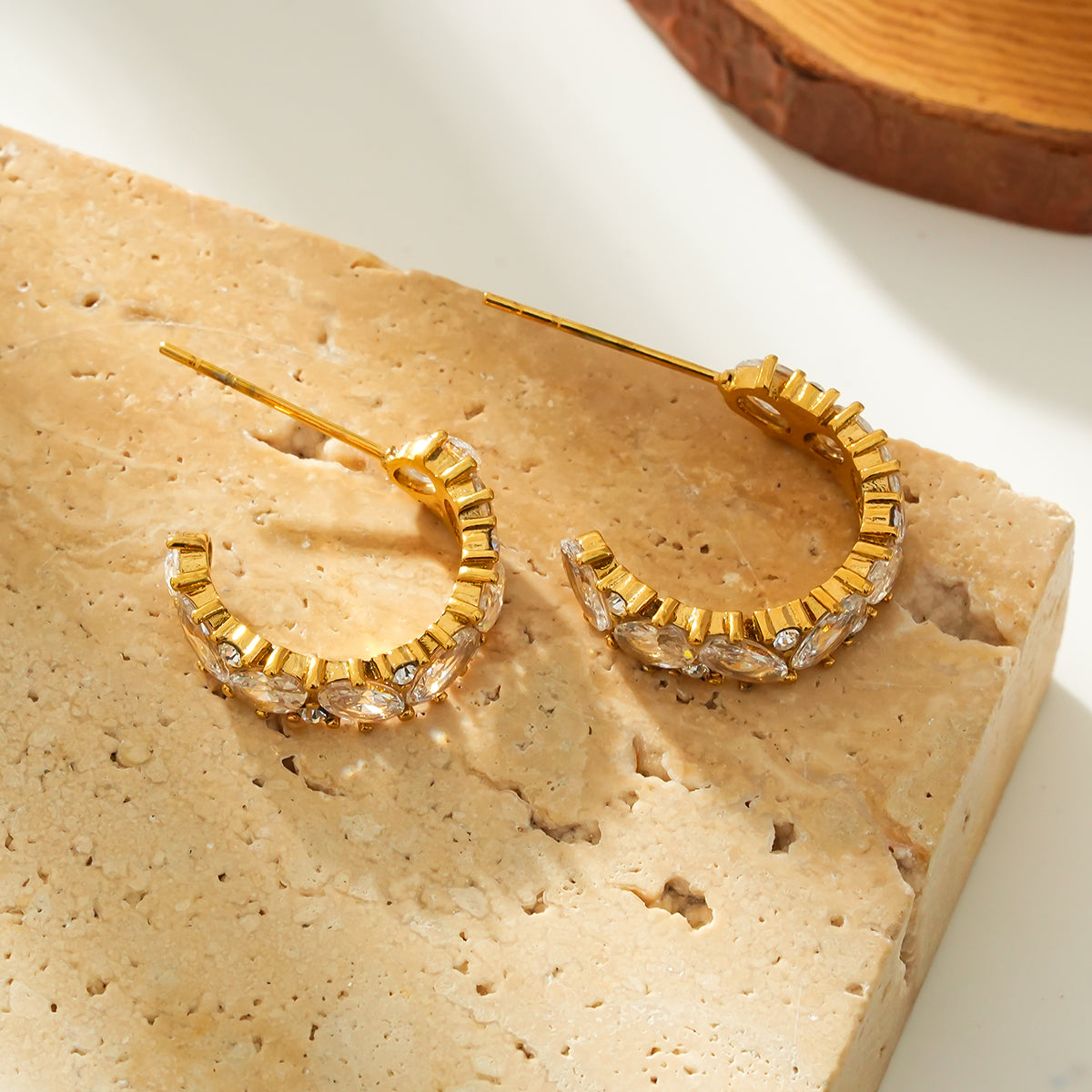 MAGOME: Vintage Chic - Mini Hoops Richly Embedded with Pear & Round Moissanite Gemstones