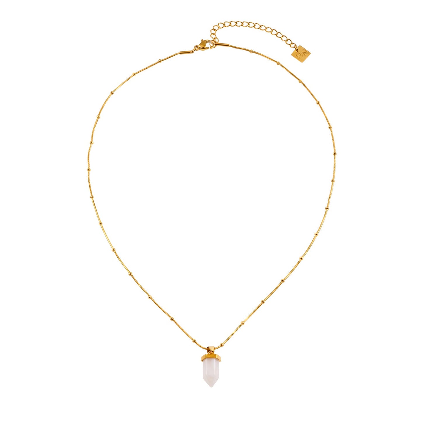 MAKEDA: Amethyst Stone Pendant Anchored on a Beaded Snake Skin Textured Chain Necklace