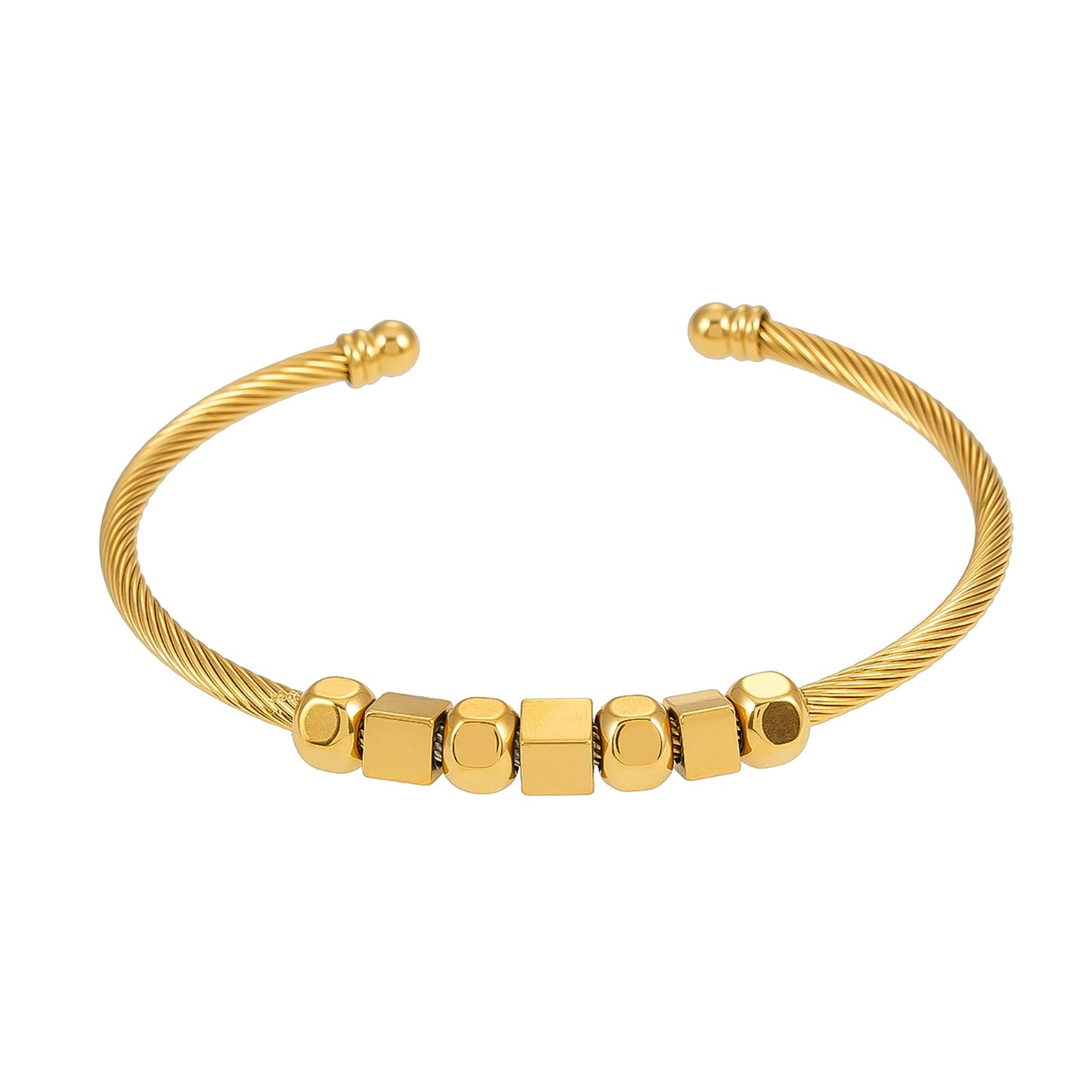 Style MALDONA: Industrial-Chic Bracelet with Round & Square Beads in Gold