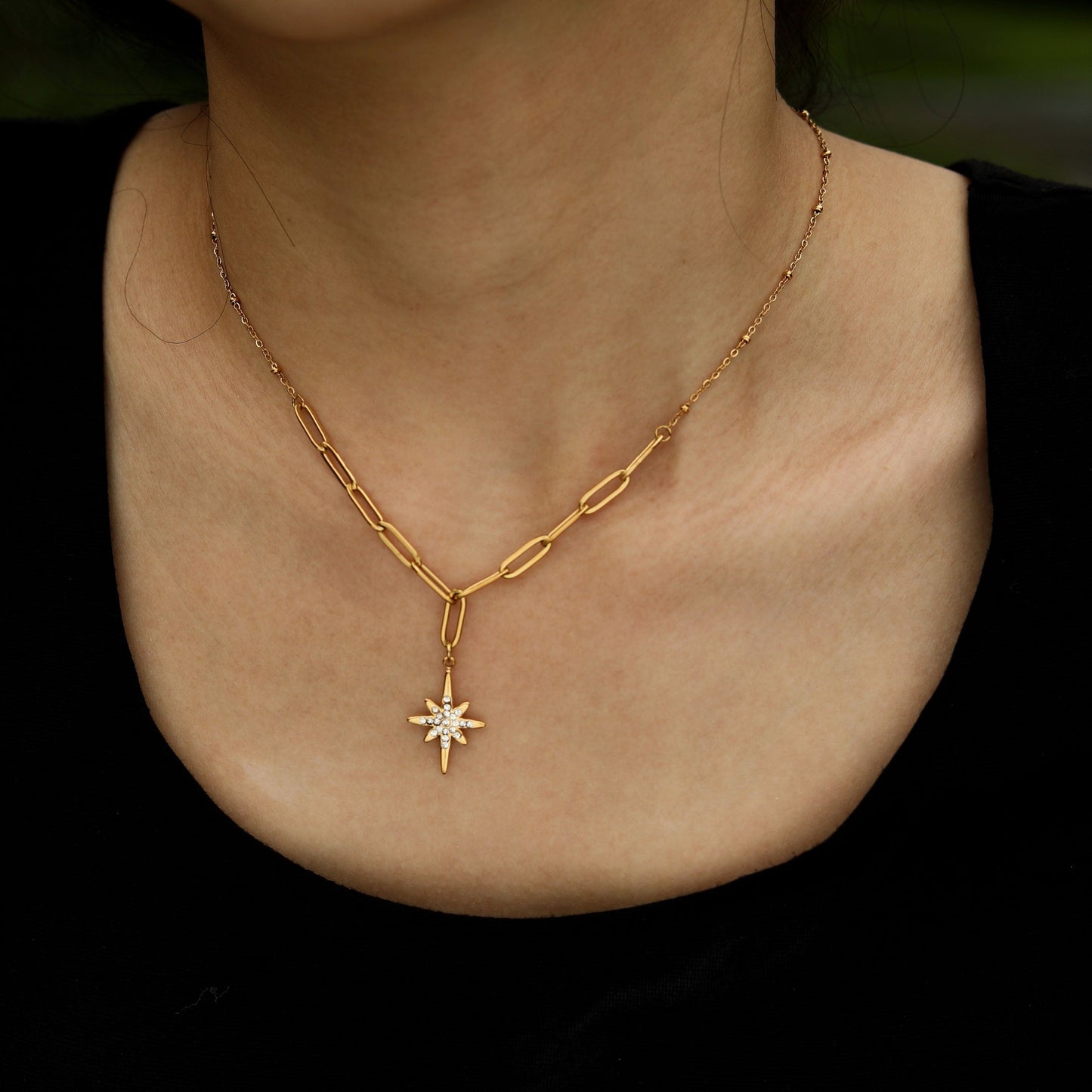 MALVINA Mix Gold Chain with Zirconia Studded Star Pendant