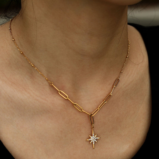 MALVINA Mix Gold Chain with Zirconia Studded Star Pendant