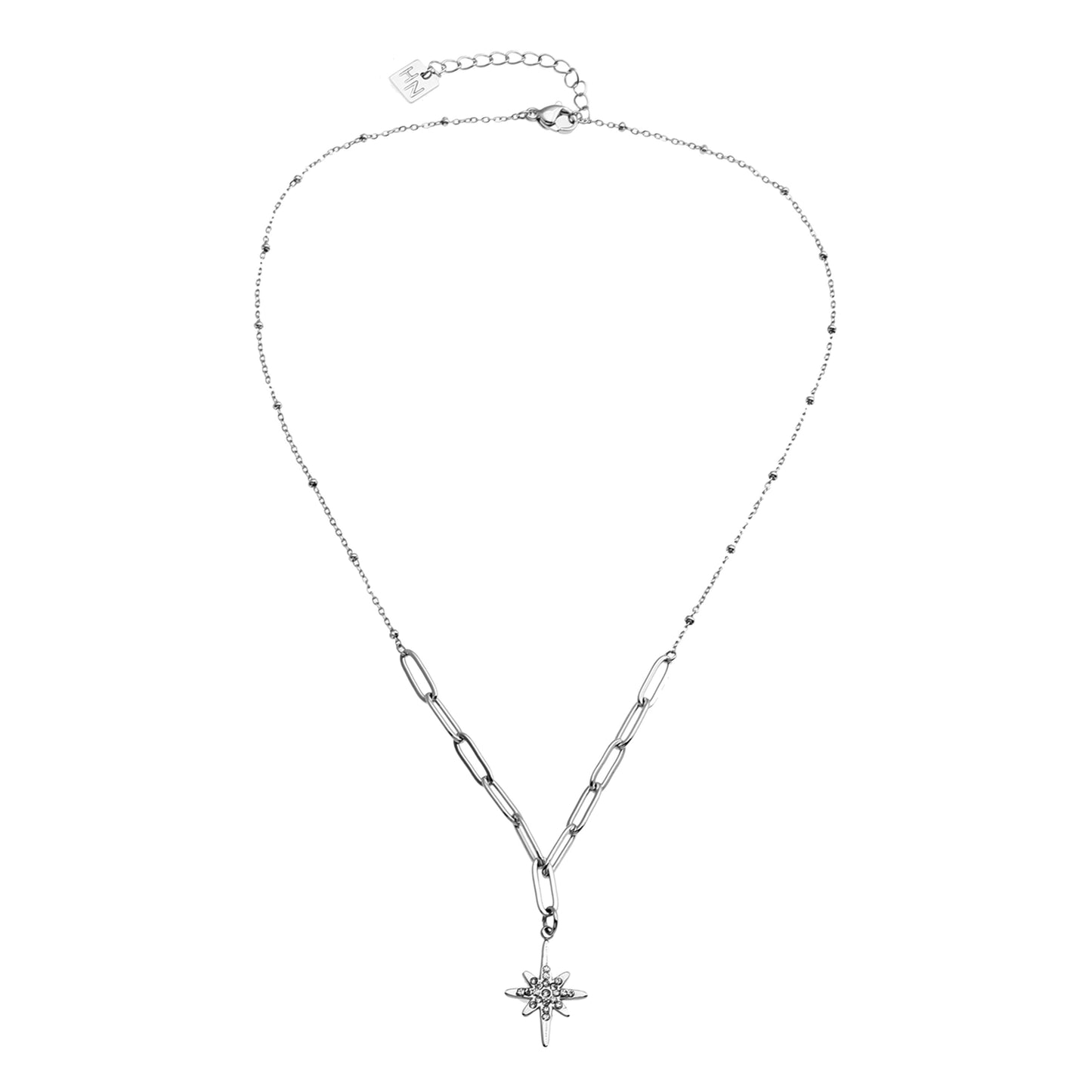 MALVINA Mix Silver Chain with Zirconia Studded Star Pendant