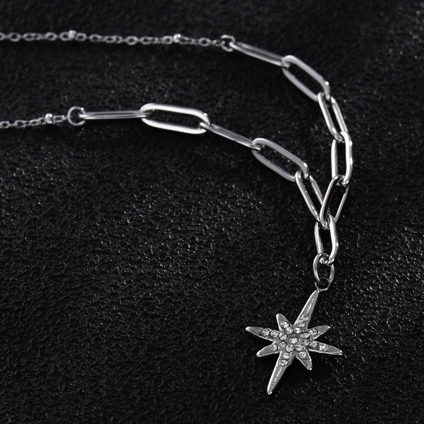 MALVINA Mix Silver Chain with Zirconia Studded Star Pendant
